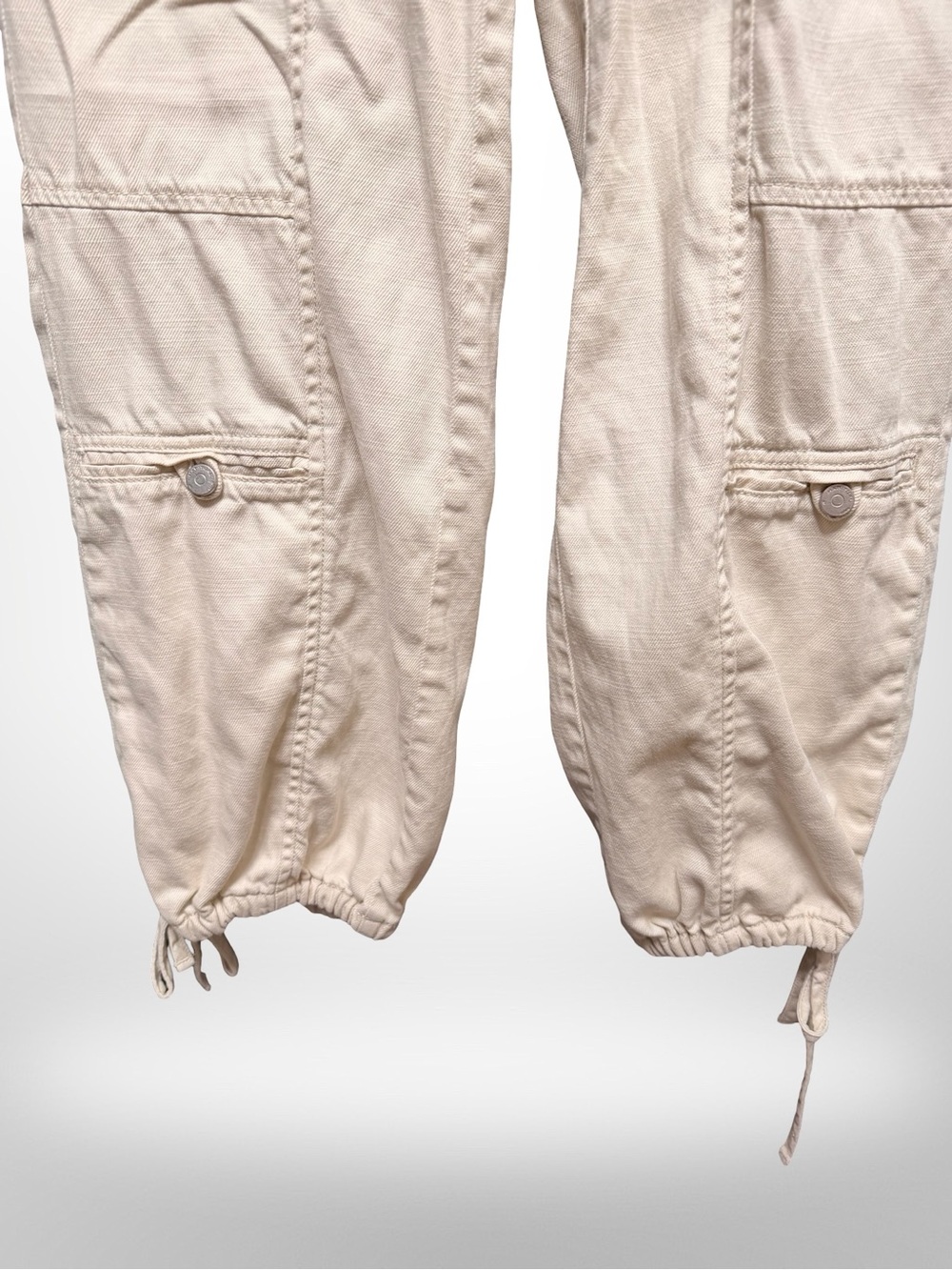 Habitual Ivory Wide Leg Cargo Pants Drawstring Ankle Cotton Tencel Blend XS - Picture 4 of 7